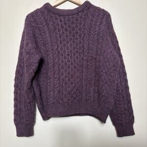 LL Bean Womens Purple Fisherman Sweater 100% Wool Made in Ireland Size L